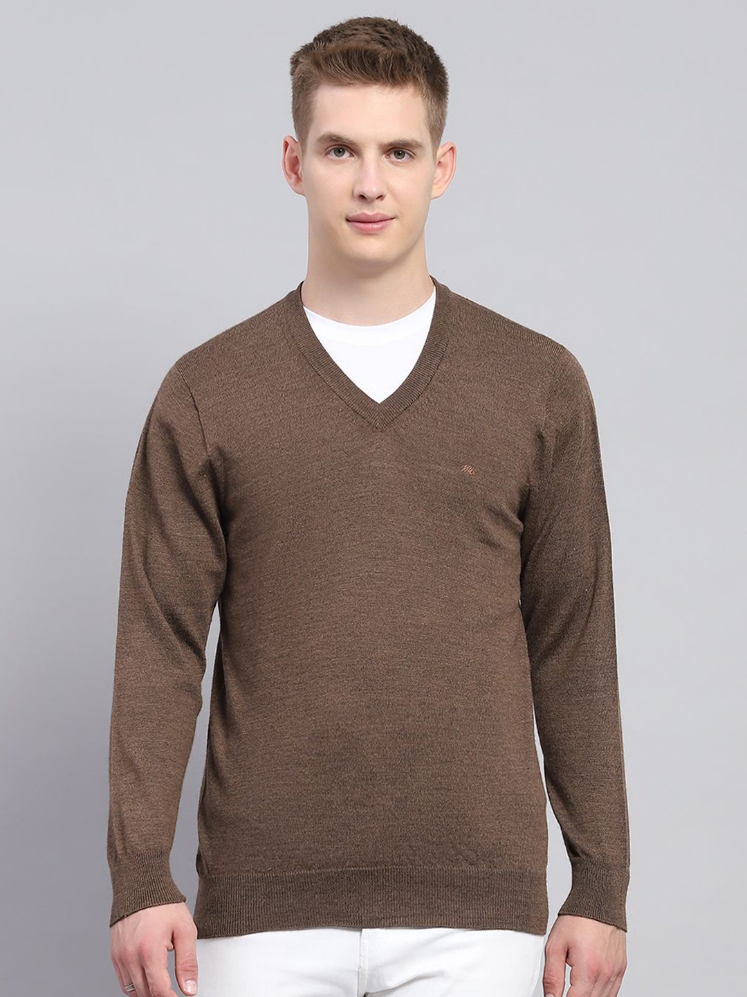 

Monte Carlo Men V-Neck Woollen Pullover Sweater, Brown