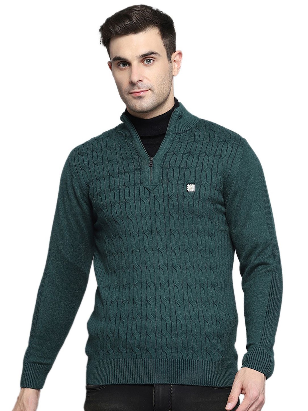 

Monte Carlo Men Cable Knit Woollen Pullover, Green