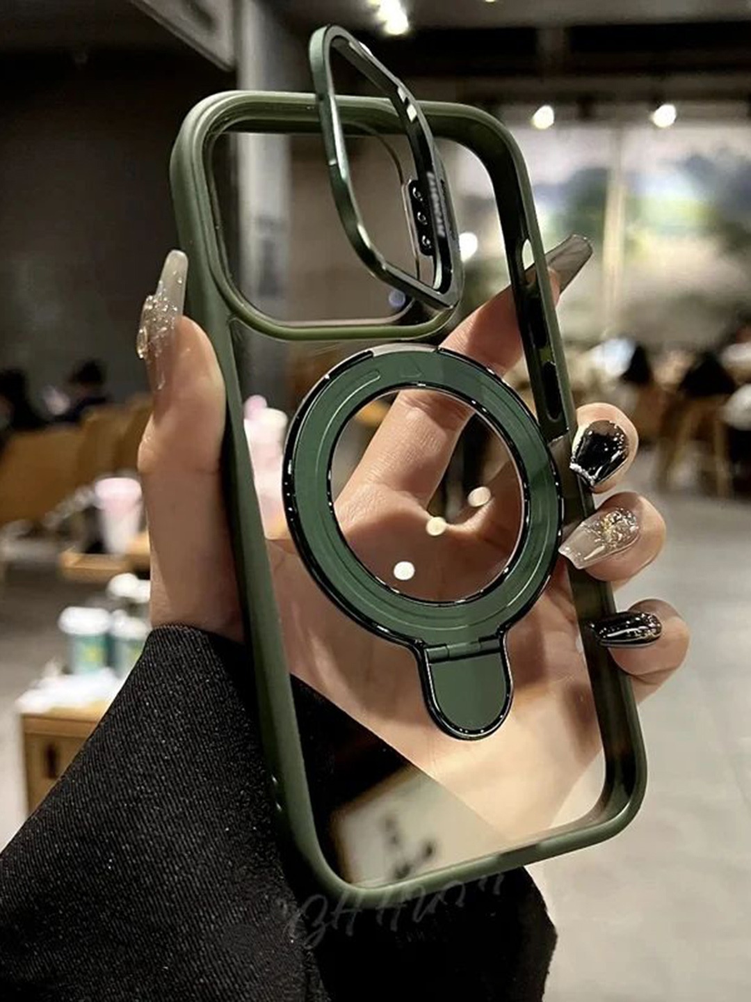 

Luxury Kase LK176 Metal Camera Ring Kickstand iPhone 14 Plus Back Case, Green