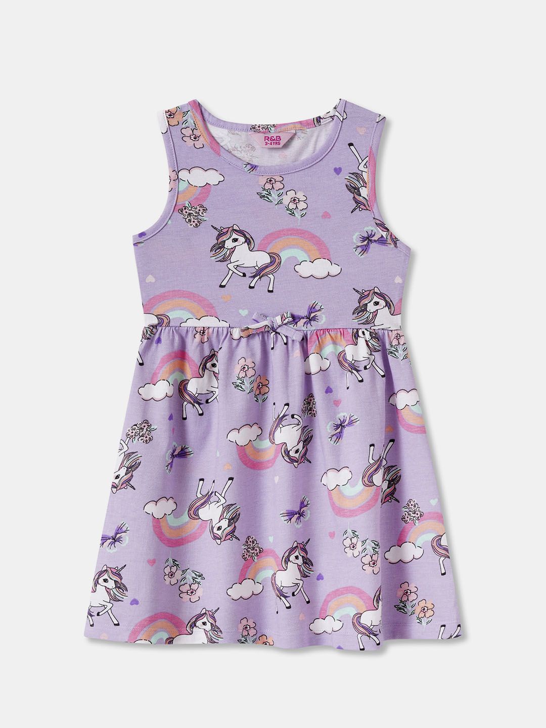 

R&B Girls Printed Cotton A-Line Dress, Purple