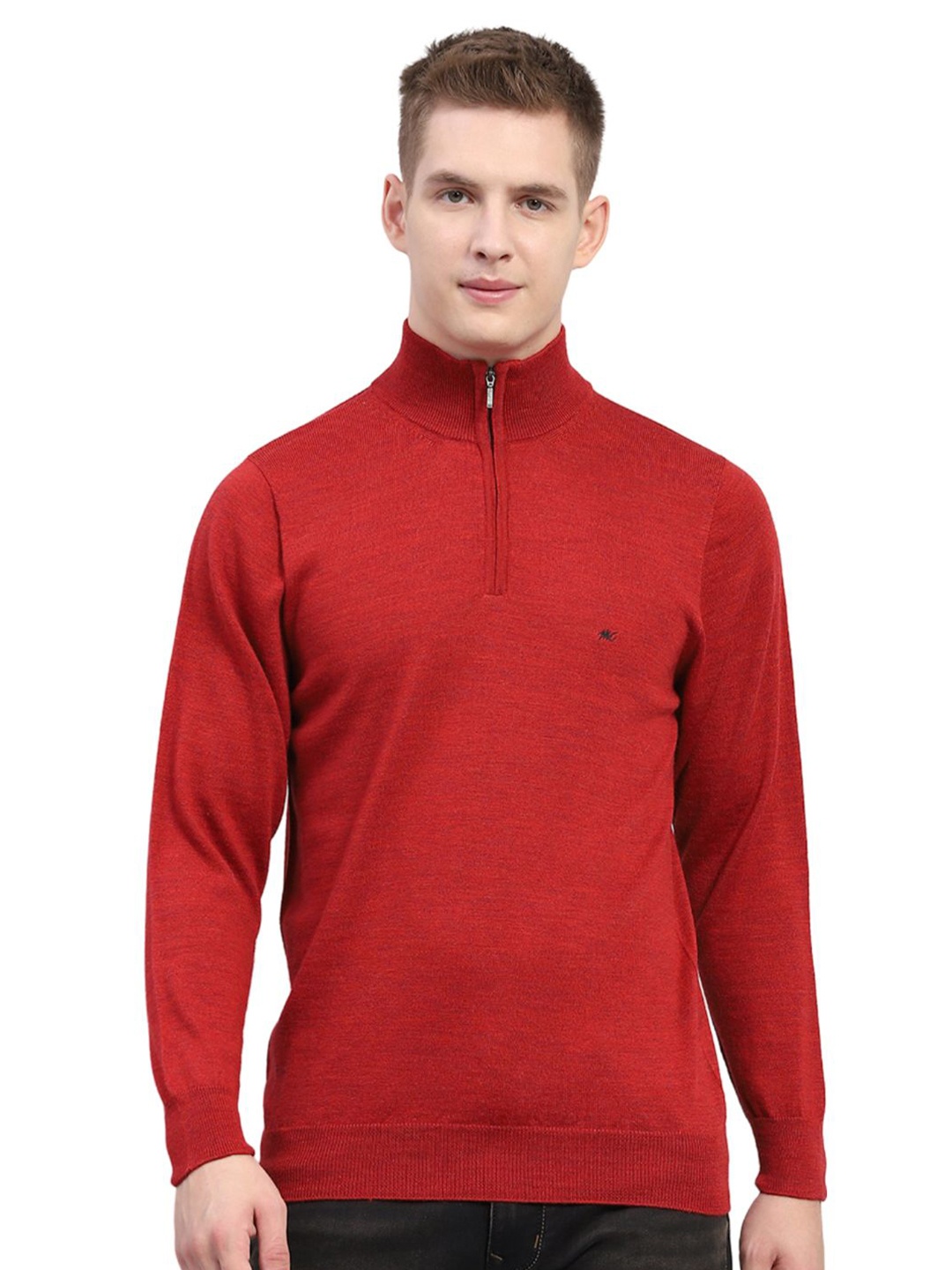 

Monte Carlo Men Mock Collar Woollen Pullover Sweater, Maroon