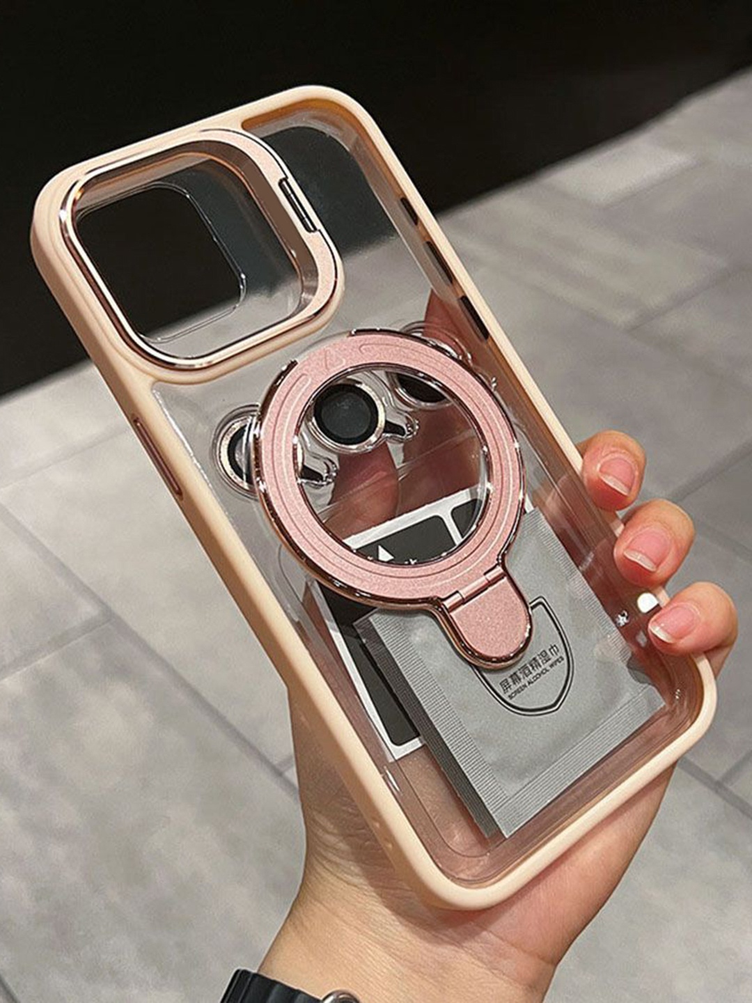 

Luxury Kase Solid Printed iPhone 16 Plus Back Case Mobile Accessories, Rose gold