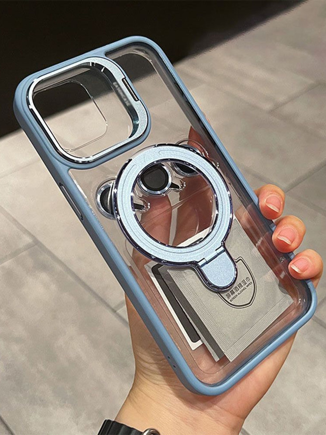

Luxury Kase LK176 Metal Camera Ring Kickstand iPhone 15 Plus Back Case, Blue
