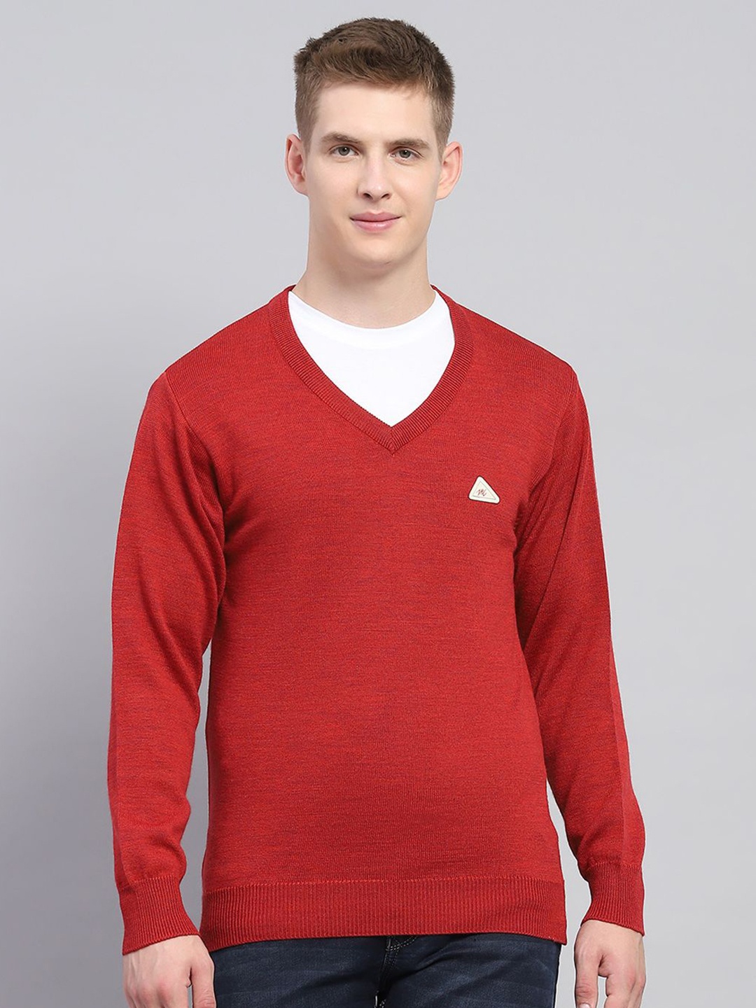 

Monte Carlo Men V-Neck Woollen Long Sleeves Pullover, Maroon