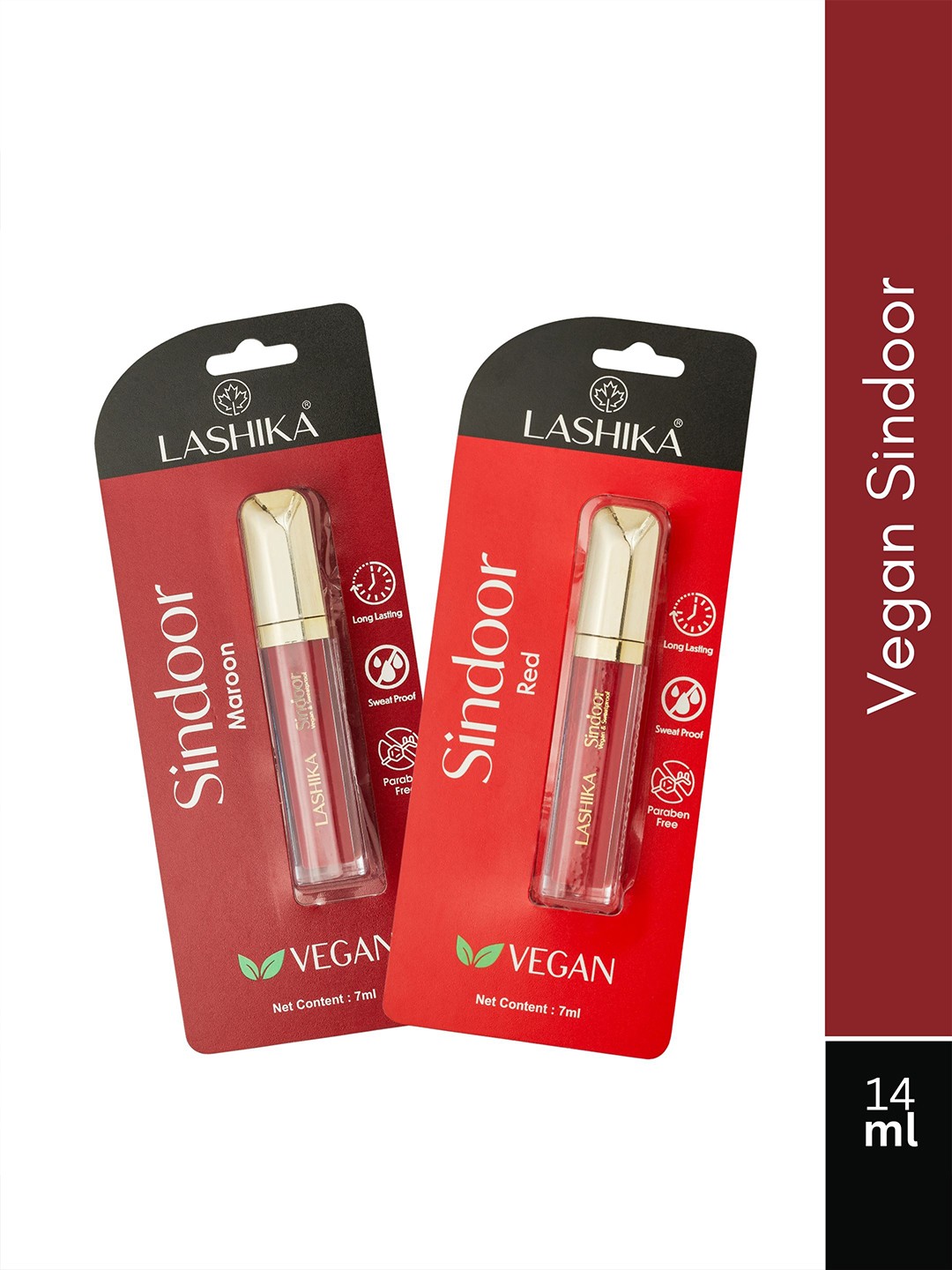 

LASHIKA Set Of 2 Long Lasting Vegan Sindoor -7ml Each - Red - Maroon