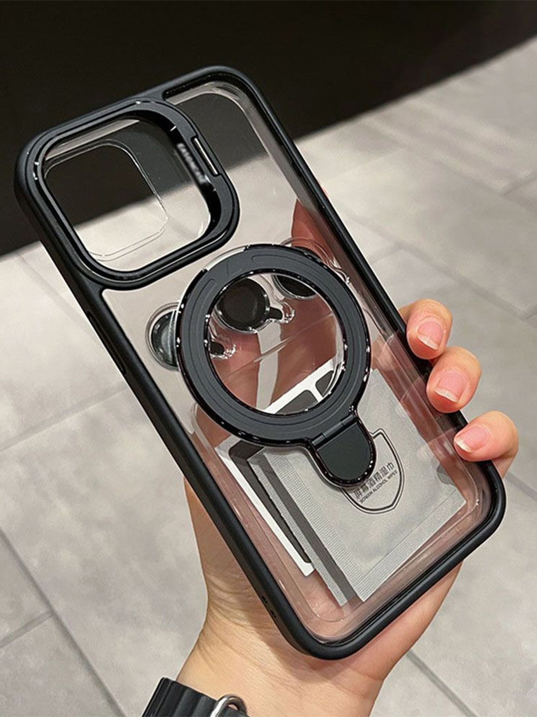 

Luxury Kase LK176 Metal Camera Ring Kickstand iPhone 16 Pro Back Case, Black