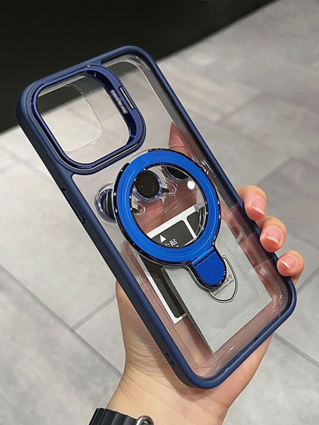 

Luxury Kase LK176 Metal Camera Ring Kickstand iPhone 13 Pro Max Back Case, Navy blue