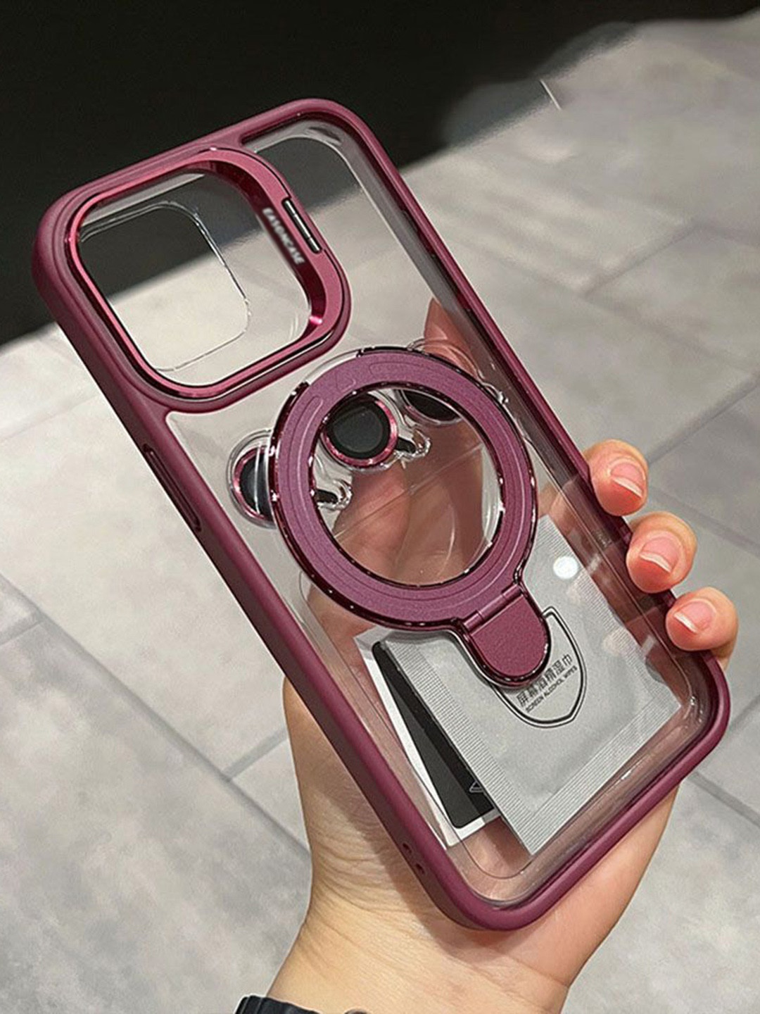 

Luxury Kase LK176 Metal Camera Ring Kickstand iPhone 16 Plus Back Case, Maroon