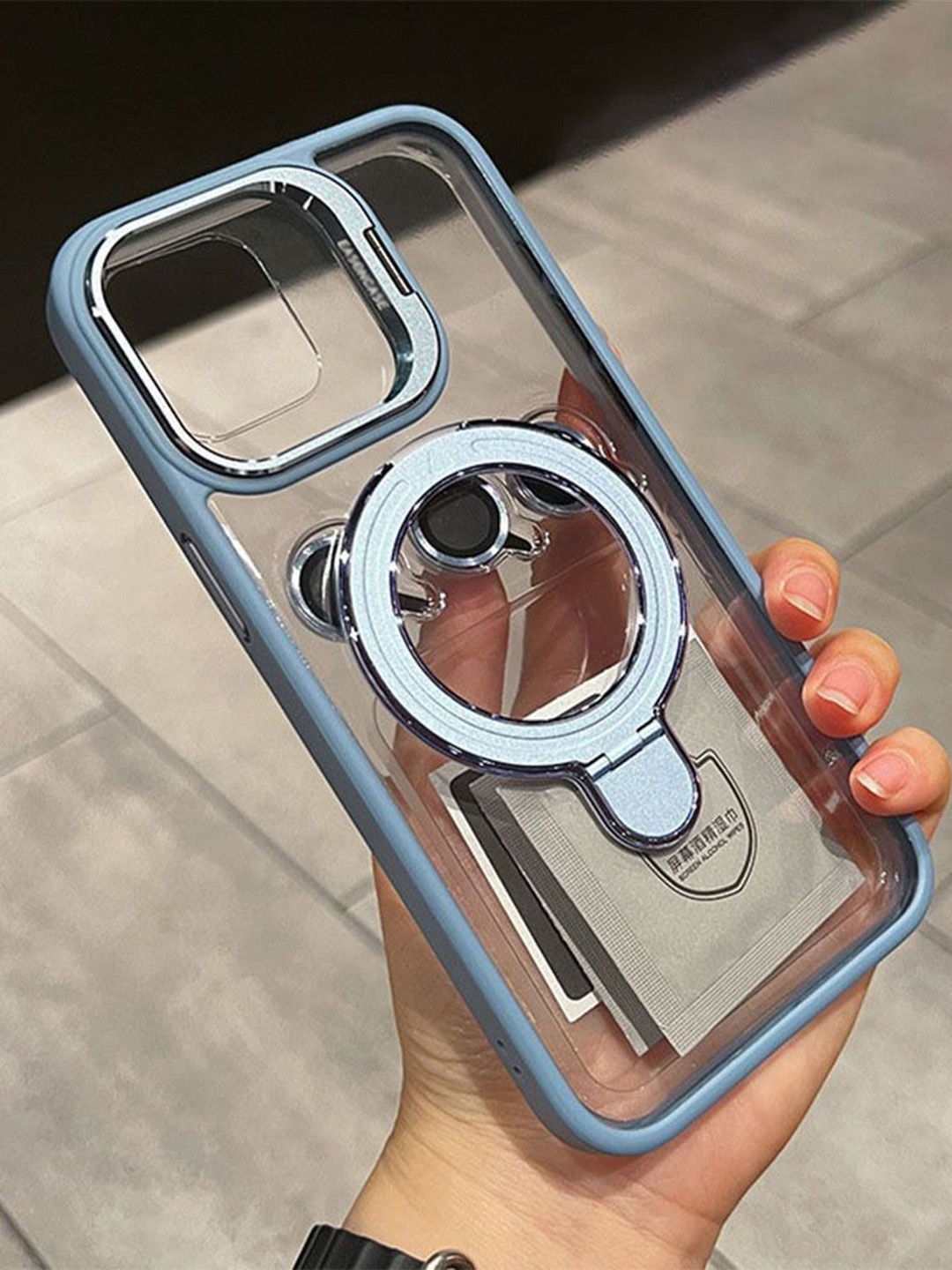 

Luxury Kase LK176 Metal Camera Ring Kickstand iPhone 16 Pro Back Case, Blue