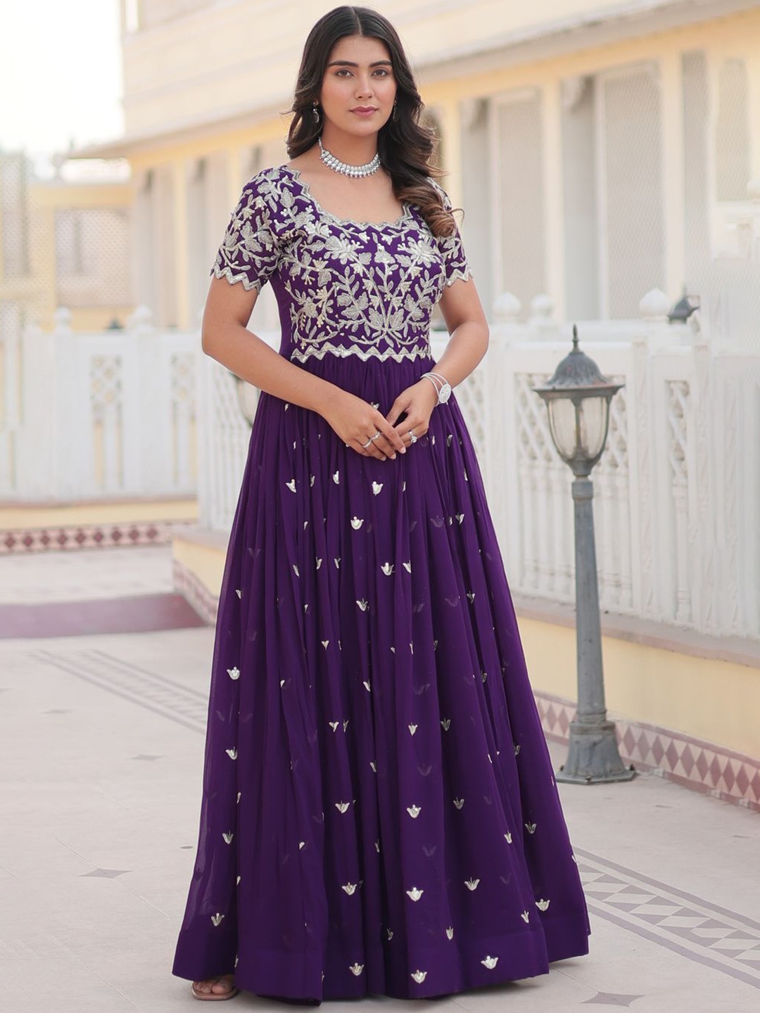 

YOYO Fashion Women Embroidered Fit & Flared Ethnic Dress, Purple