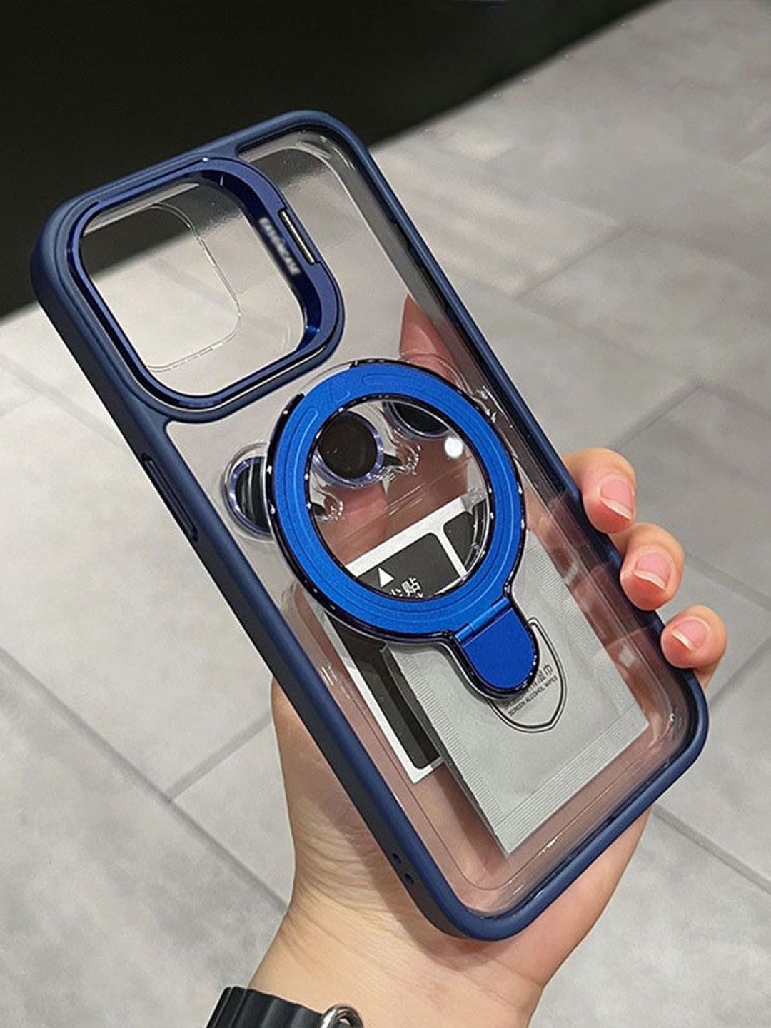 

Luxury Kase LK176 Metal Camera Ring Kickstand iPhone 15 Pro Back Case, Navy blue
