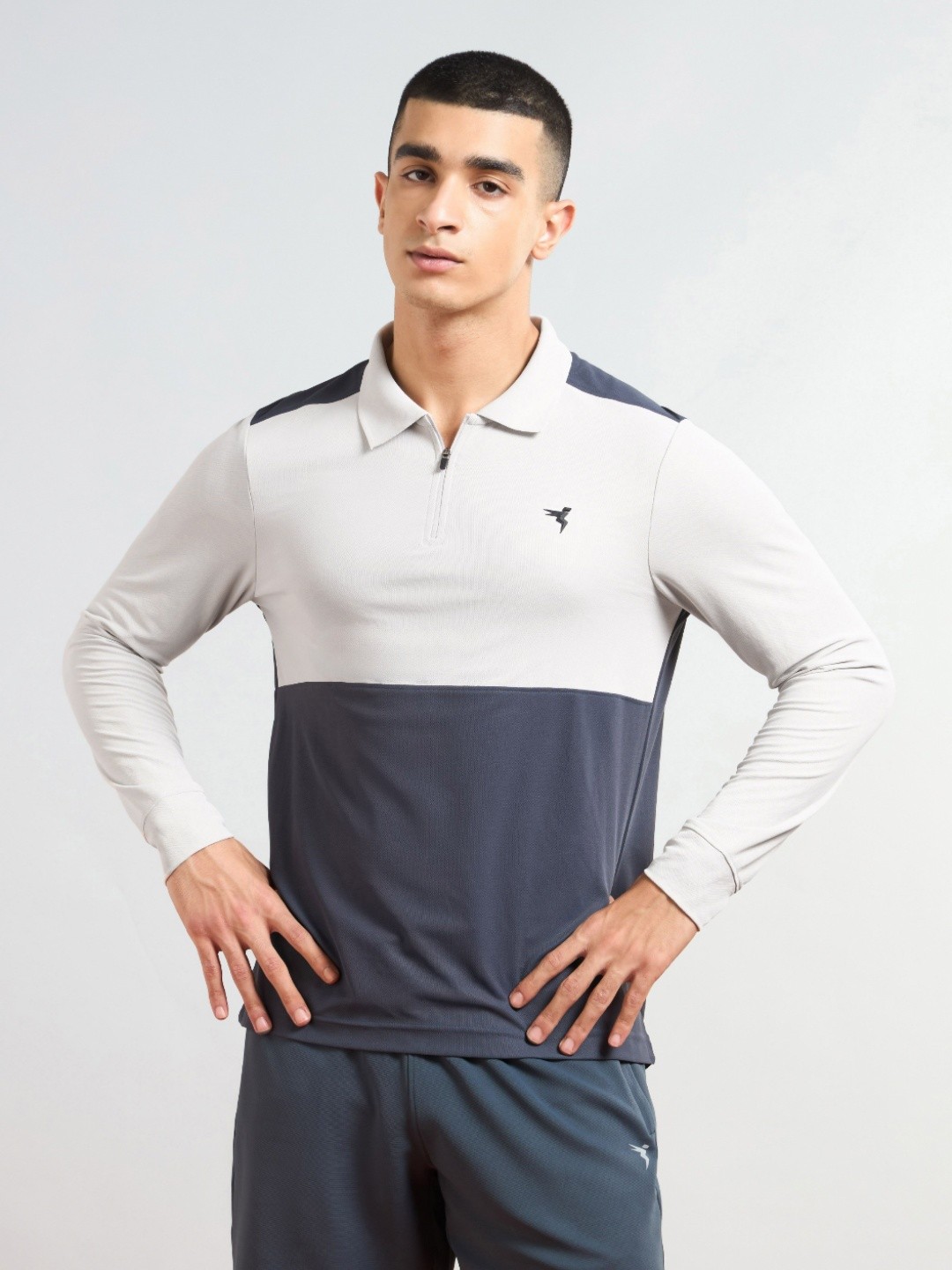 

Technosport Men Colourblocked Polo Collar Antimicrobial Slim Fit T-shirt, Grey