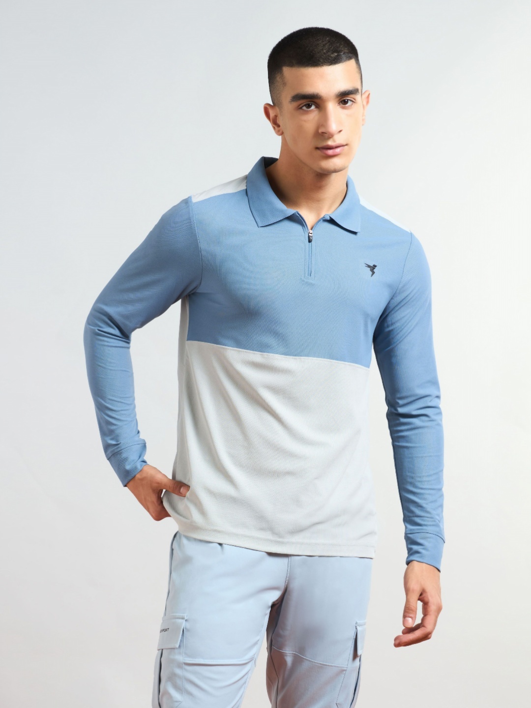 

Technosport Men Colourblocked Polo Collar Antimicrobial Slim Fit T-shirt, Blue