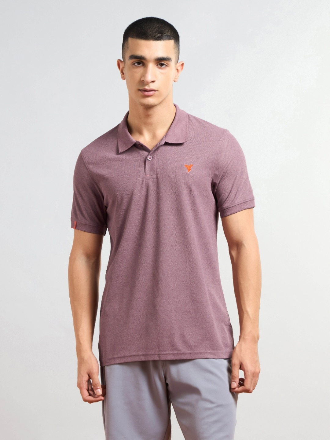 

Technosport Men Solid Polo Collar Antimicrobial Slim Fit Sports T-shirt, Mauve