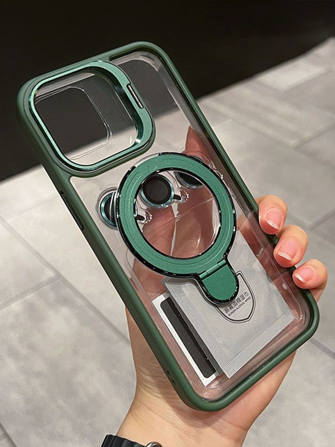 

Luxury Kase LK176 Metal Camera Ring Kickstand iPhone 14 Back Case, Green
