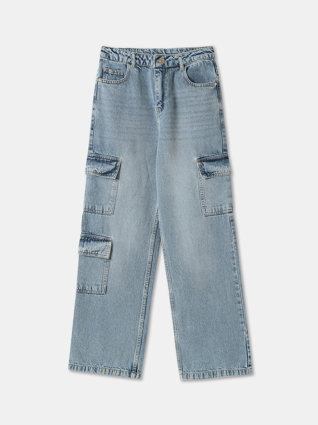 

R&B Girls Light Fade Mid-Rise Cropped Cotton Jeans, Blue