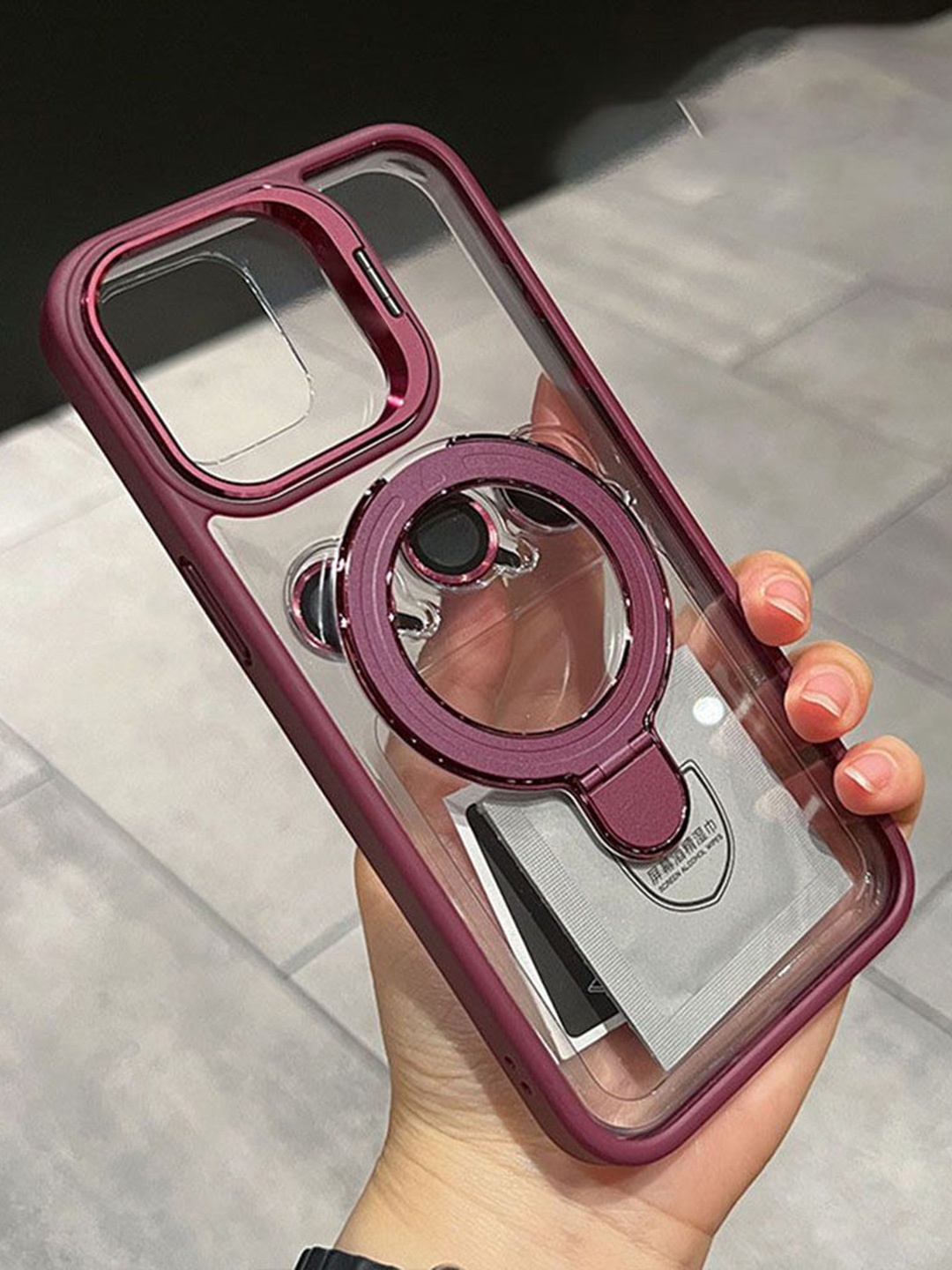 

Luxury Kase LK176 Metal Camera Ring Kickstand iPhone 14 Pro Back Case, Maroon