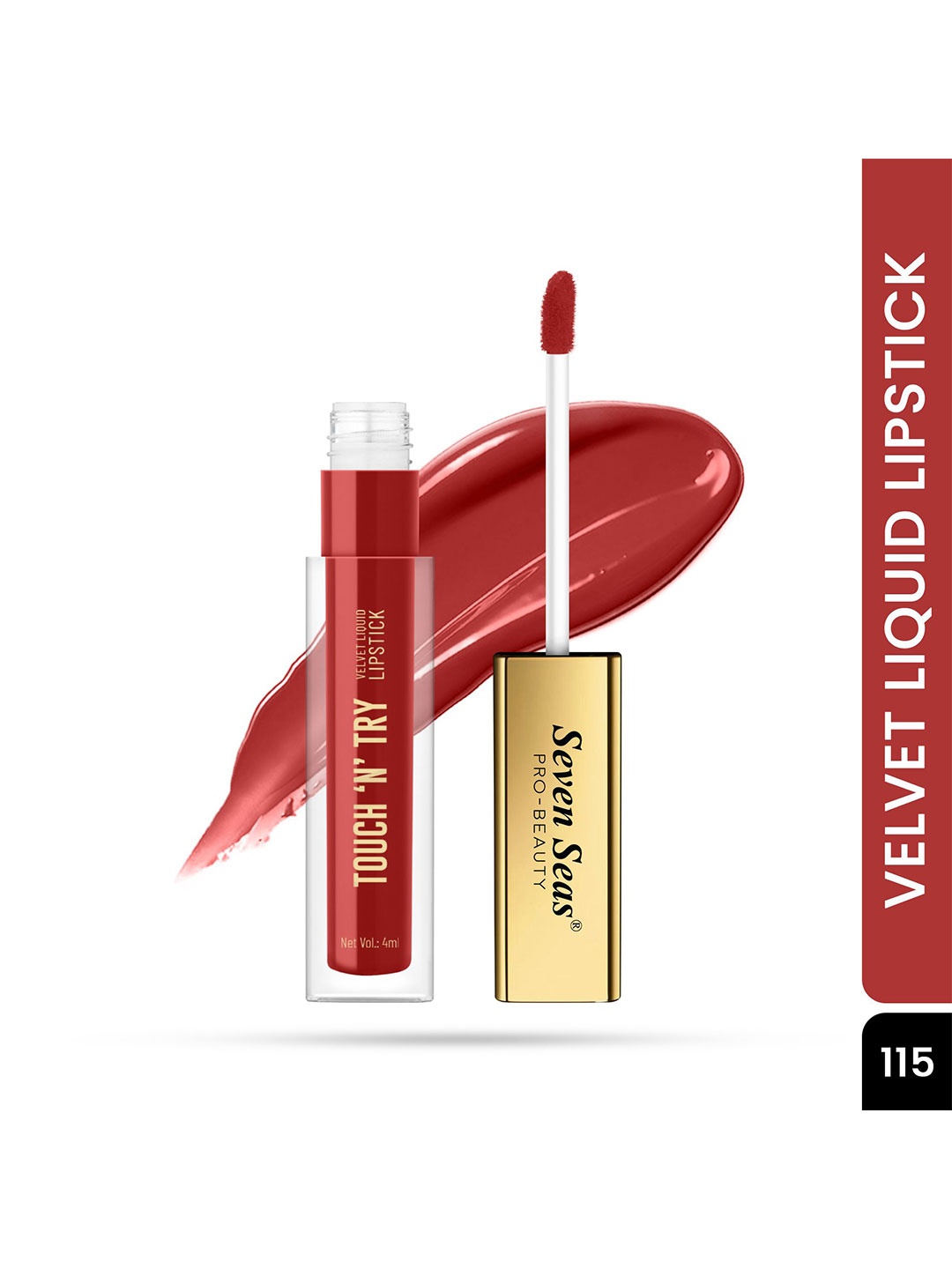 

Seven Seas Touch N Try Velvet Matte Waterproof Liquid Lipstick - 4 ml - Shade 115, Red