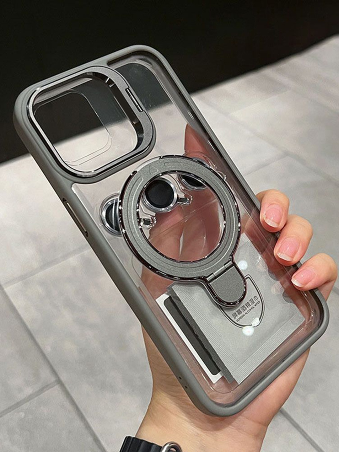 

Luxury Kase Solid Printed iPhone 15 Pro Max Back Case Mobile Accessories, Grey