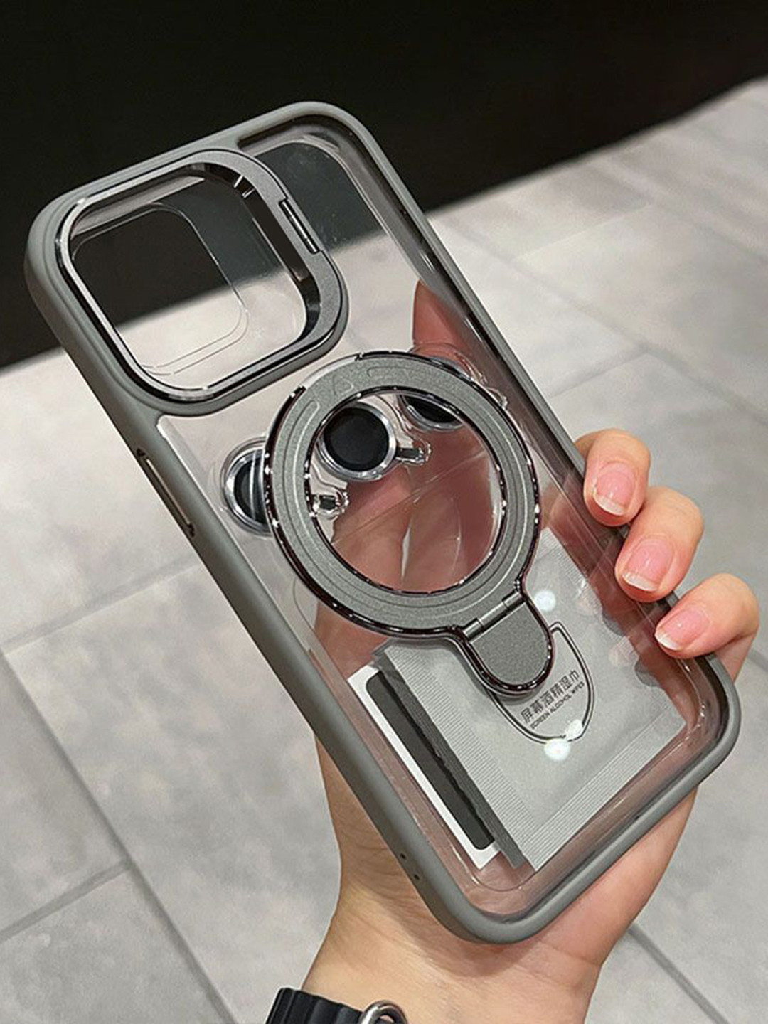 

Luxury Kase Solid Printed iPhone 16 Plus Back Case Mobile Accessories, Grey