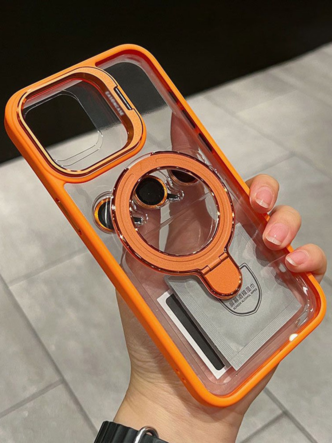 

Luxury Kase LK176 Metal Camera Ring Kickstand iPhone 16 Pro Max Back Case, Orange