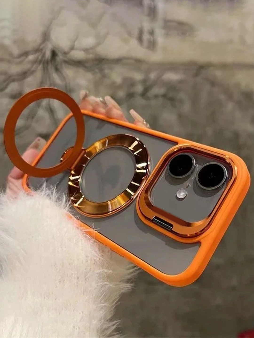 

Luxury Kase Solid Printed iPhone 16 Back Case Mobile Accessories, Orange