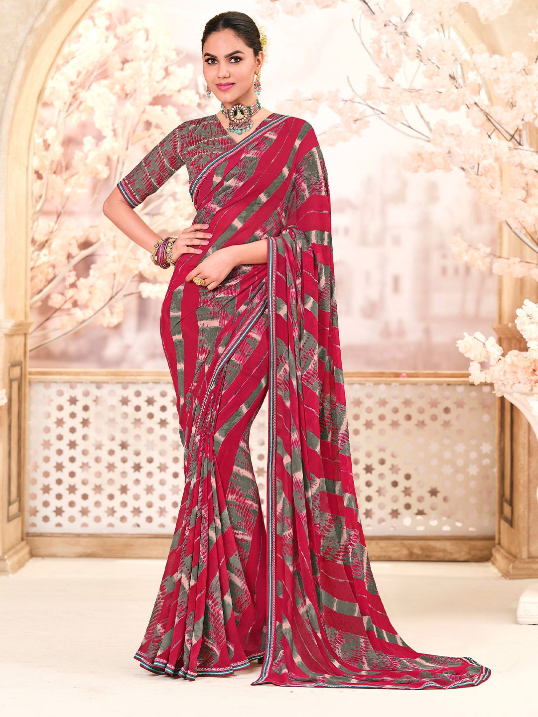 

Laxmipati Tie and Dye Embroidered Saree, Red