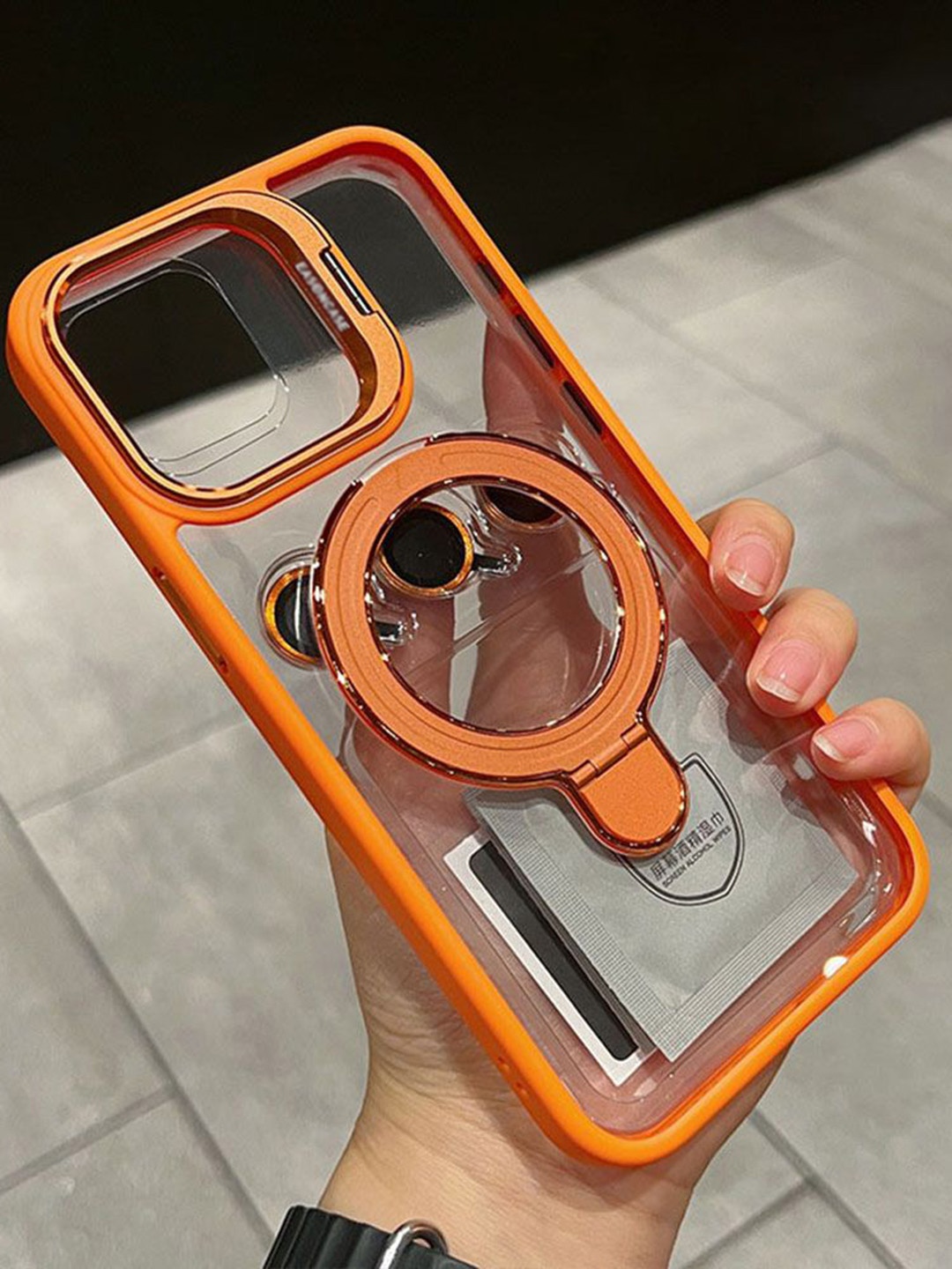 

Luxury Kase LK176 Metal Camera Ring Kickstand iPhone 14 Pro Back Case, Orange