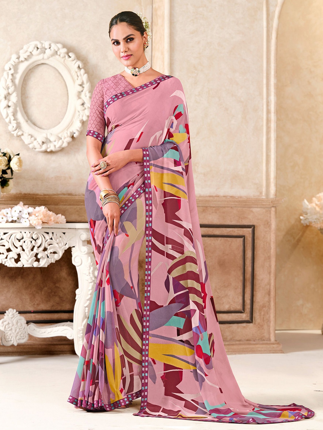 

Laxmipati Printed Beads and Stones Saree, Purple