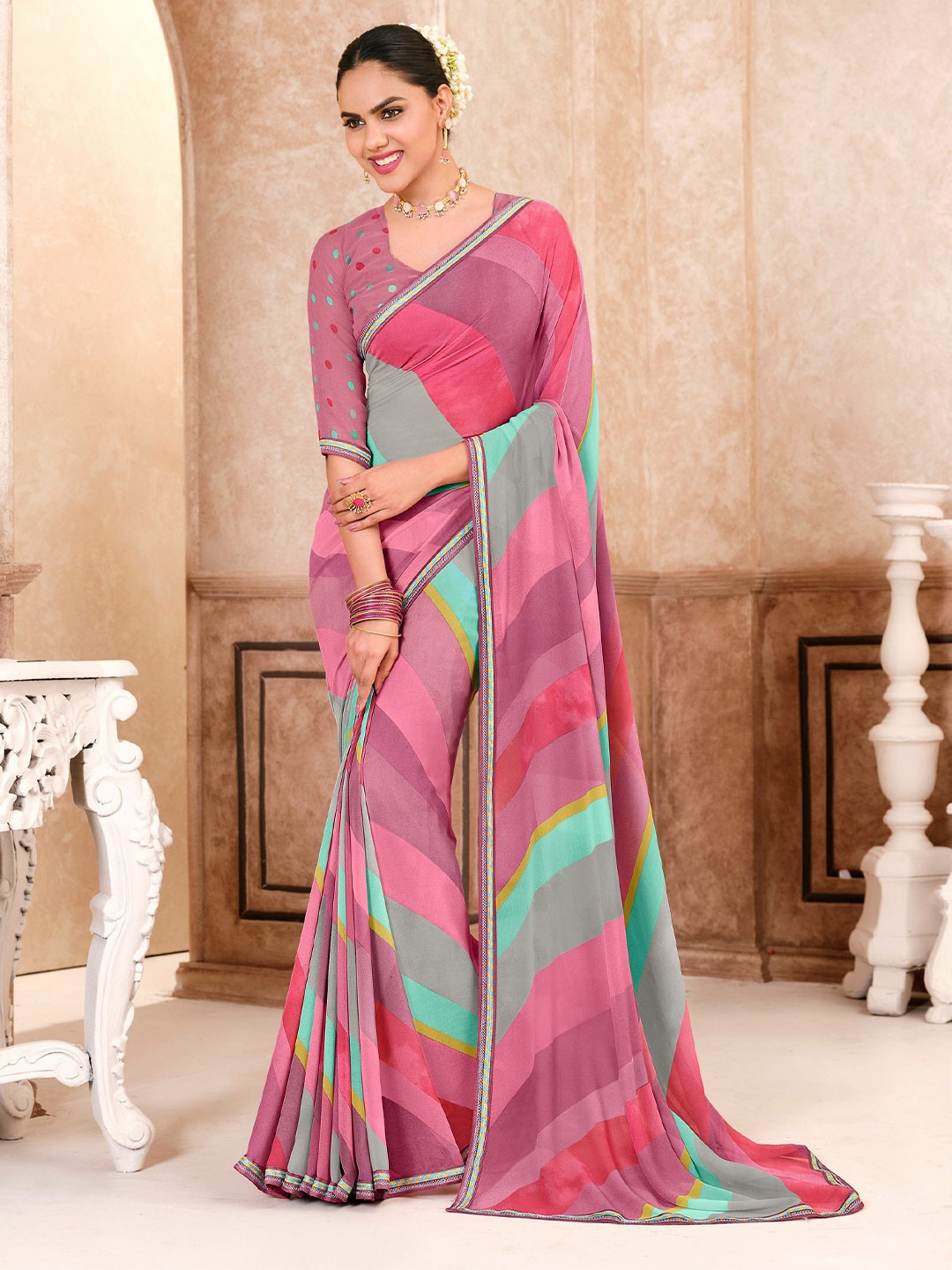 

Laxmipati Striped Embroidered Saree, Green