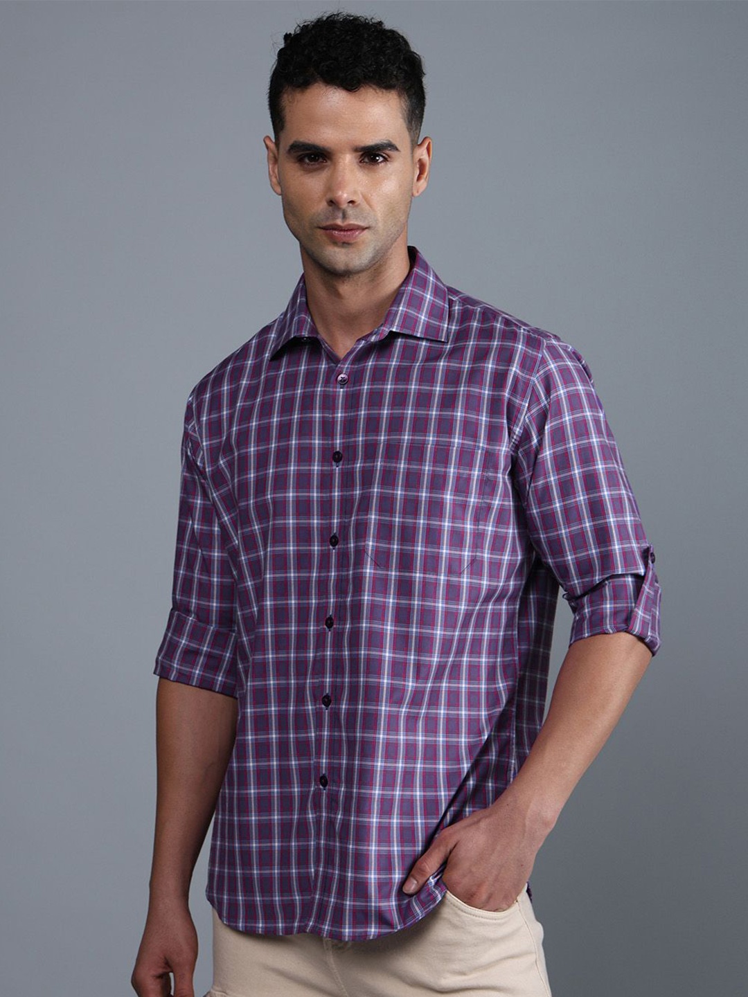 

DON VINO Men India Slim Fit Checked Casual Shirt, Purple