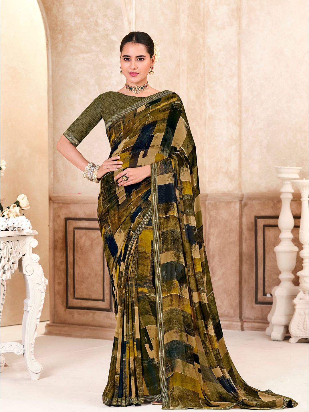 Laxmipati Printed Embelished Saree, Green
