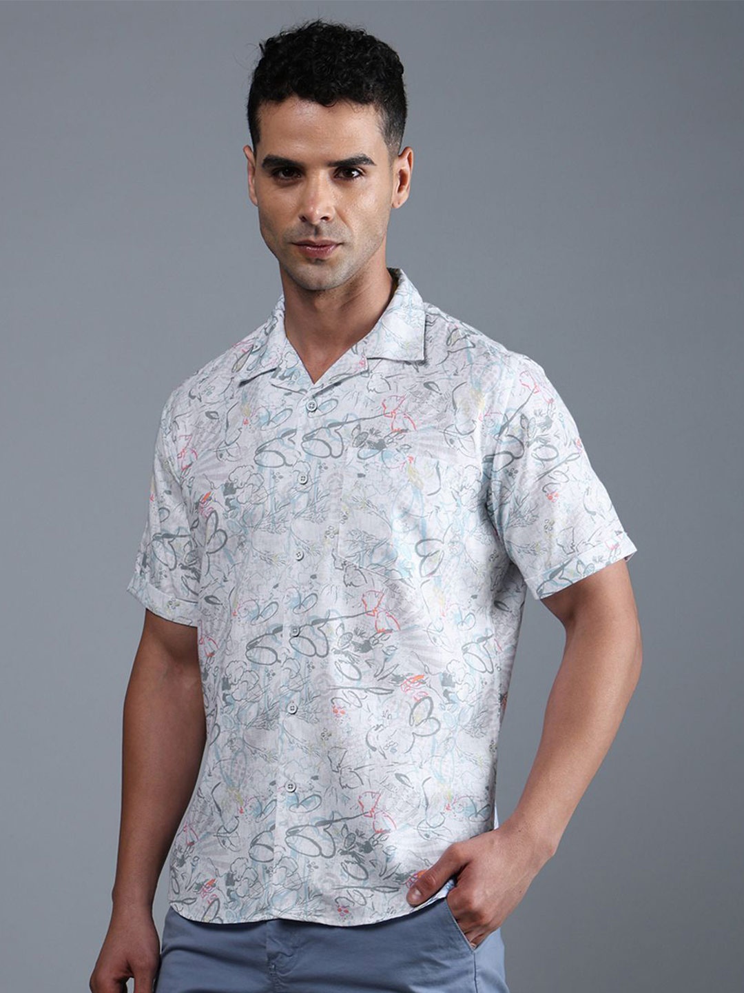 

DON VINO Men Slim Fit Abstract Printed Opaque Printed Casual Shirt, Grey