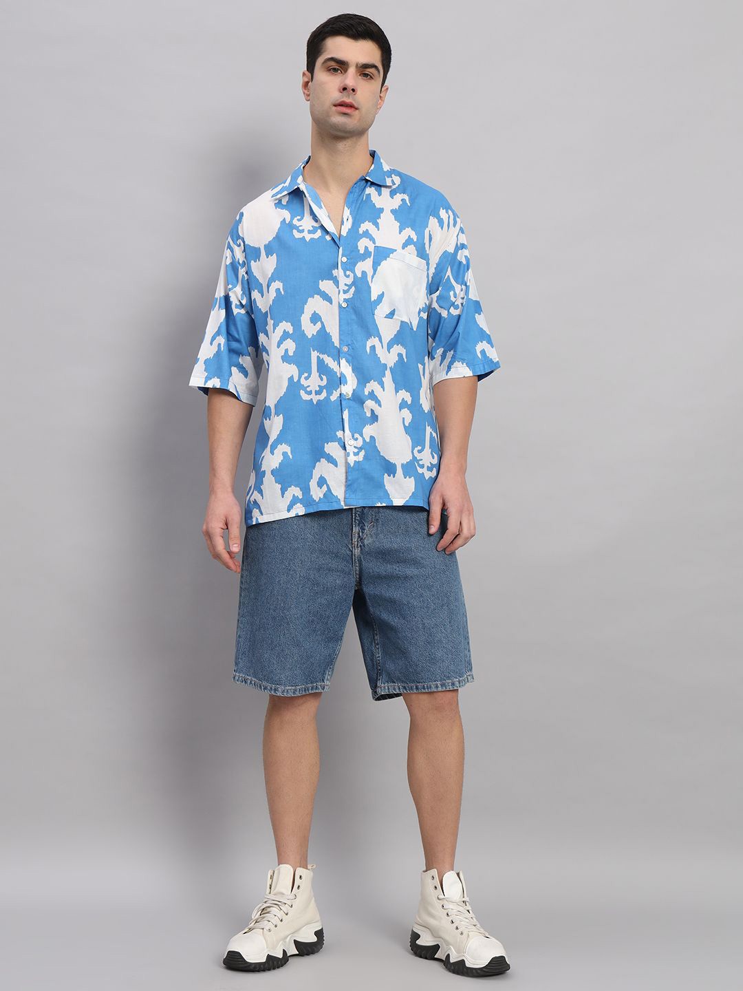 

HANDICRAFT PALACE Men Comfort Ethnic Motifs Printed Cotton Oversized Casual Shirt, Blue