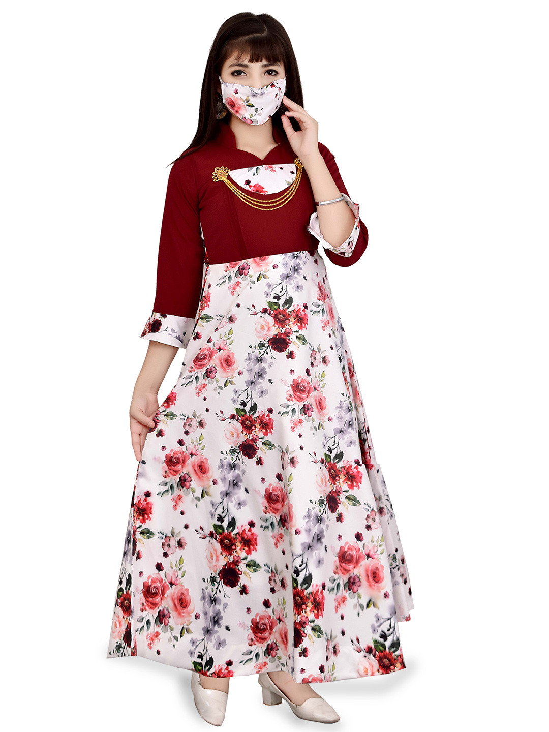 

AJIZA GARMENTS Girls Floral Print A-Line Dress, Red