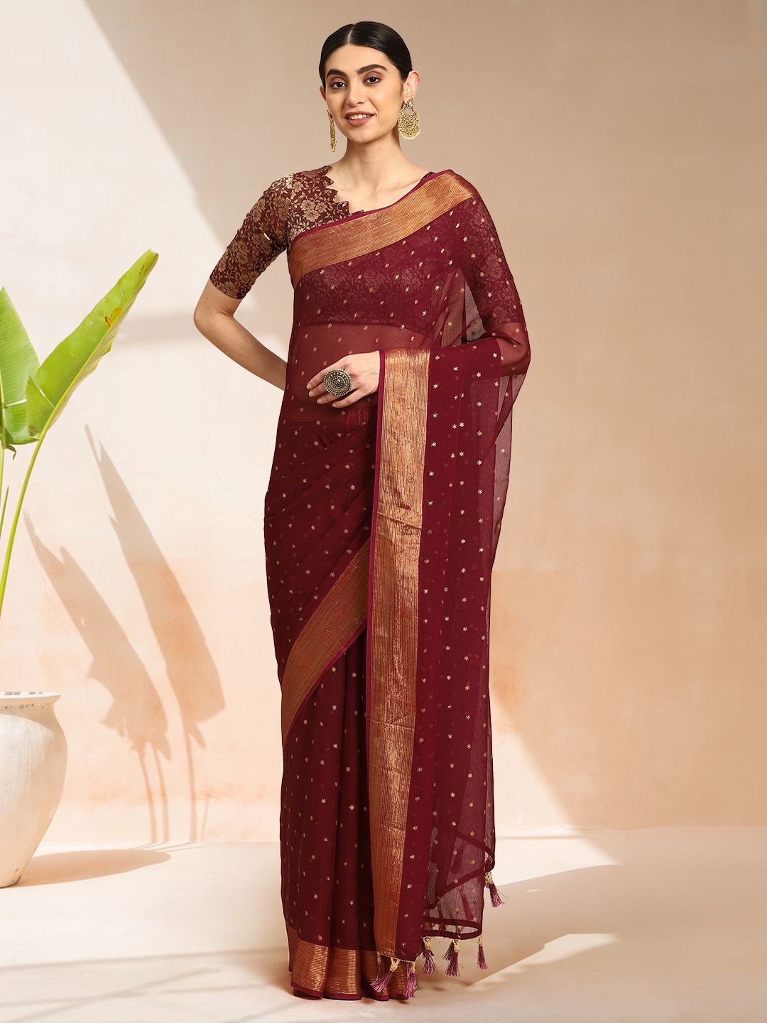 

Mitera Floral Zari Ready To Wear Saree, Maroon