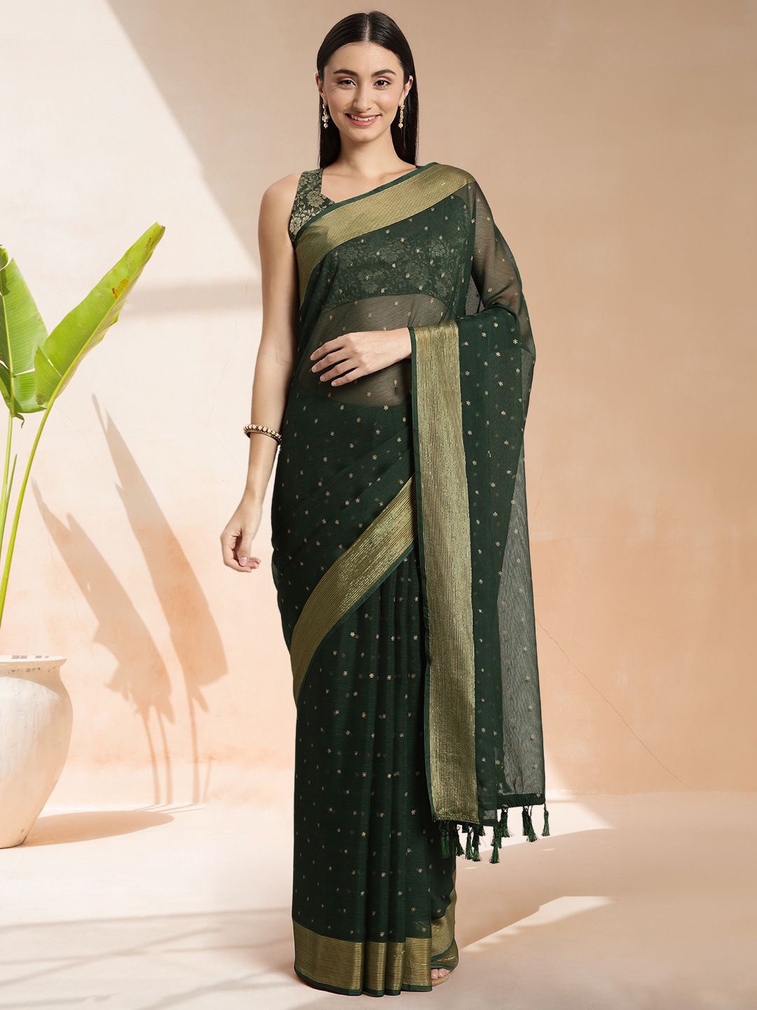 

Mitera Floral Printed Ready to Wear Saree, Green