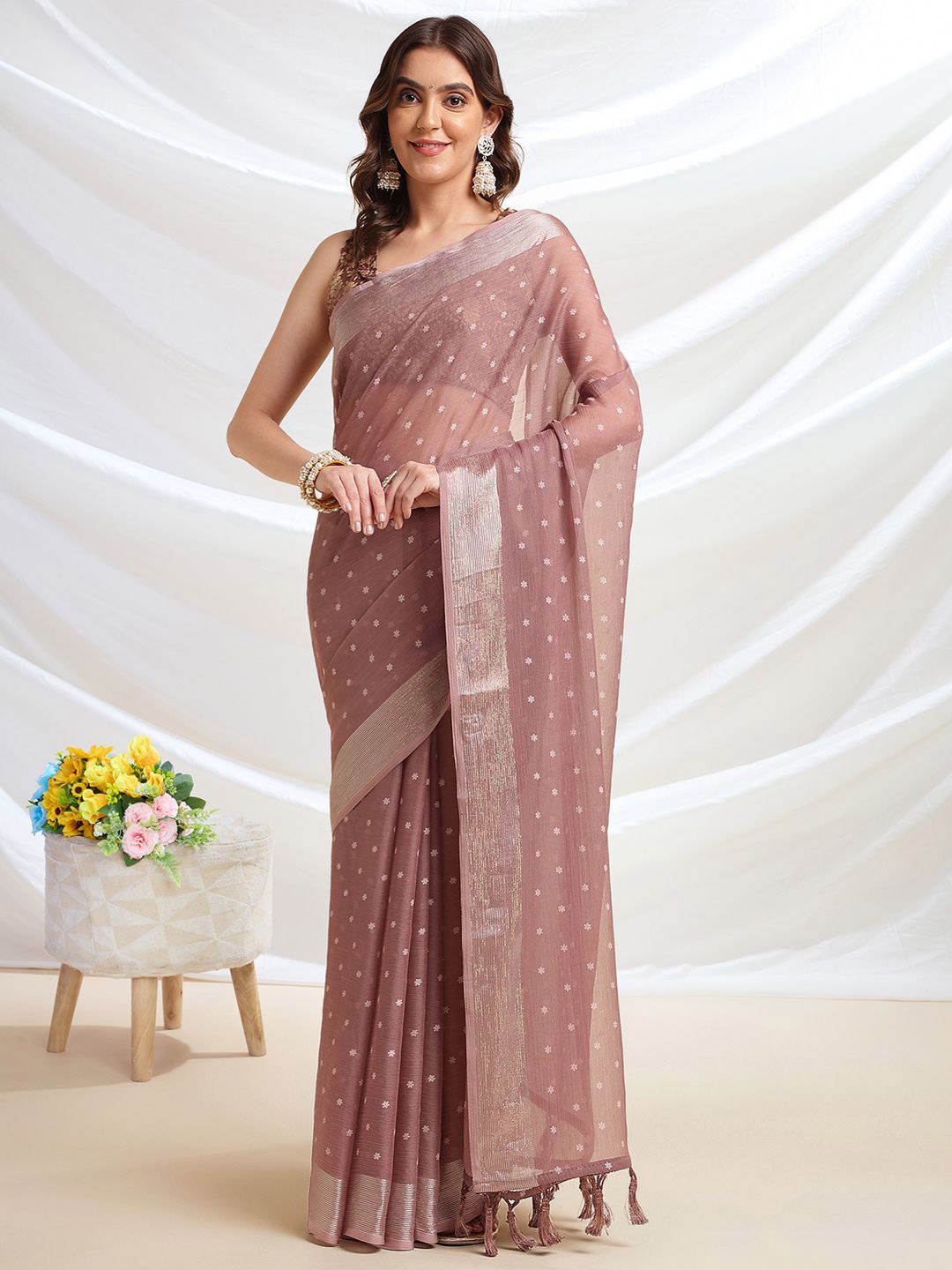 

Mitera Woven Design Zari Ready to Wear Saree, Brown