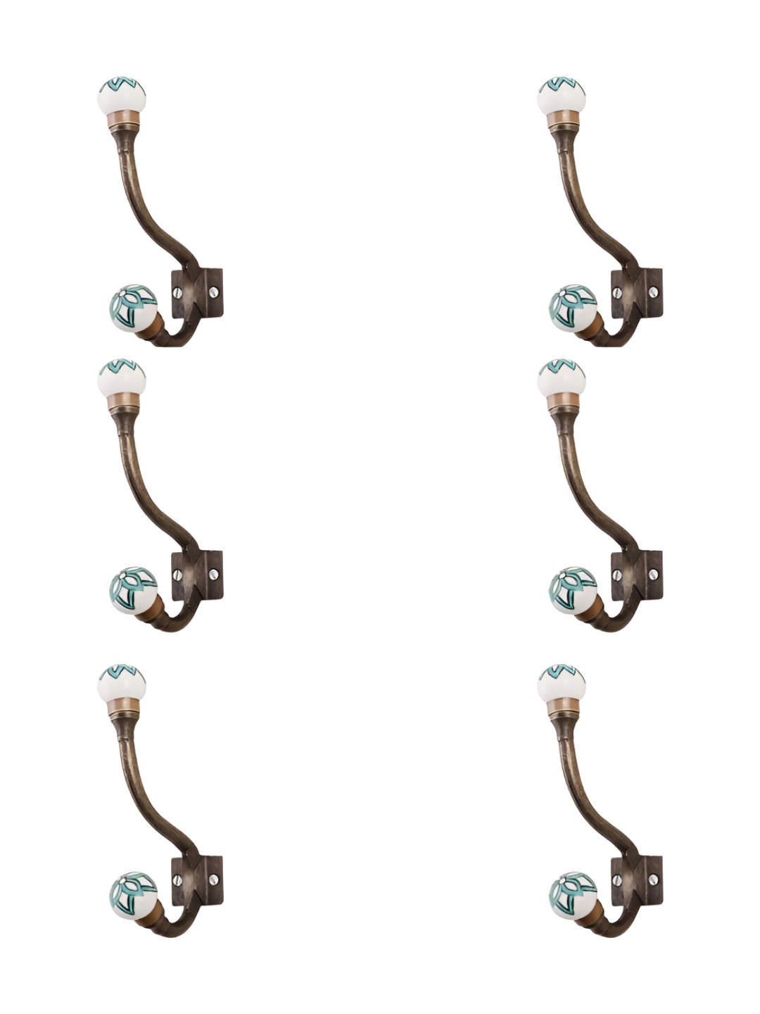 

IndianShelf Blue & White 6 Pieces Ceramic Tiny Coat Hooks Door Hanger