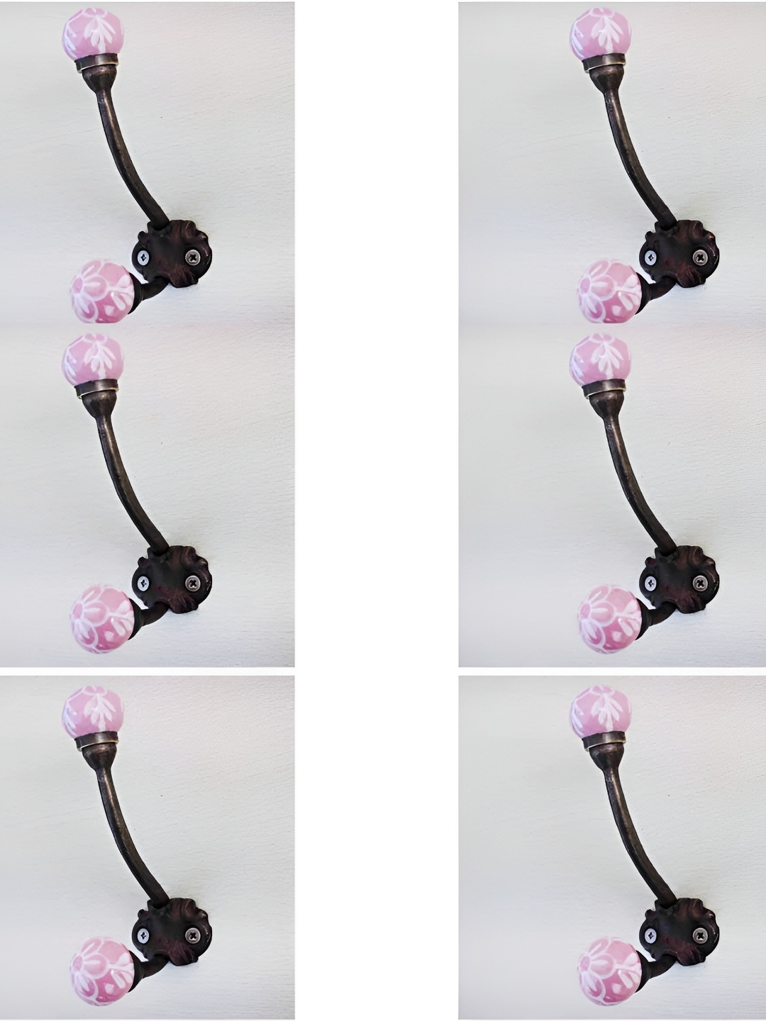 

IndianShelf Black & Pink 6 Pieces Floral Printed Ceramic Wall Hooks