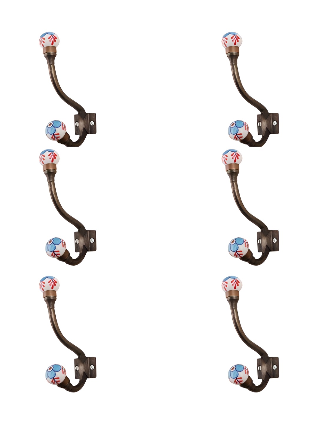 

IndianShelf Turquoise Blue & Brown 6 Pieces Ceramic Leaf Floral Wall Mounted Hooks
