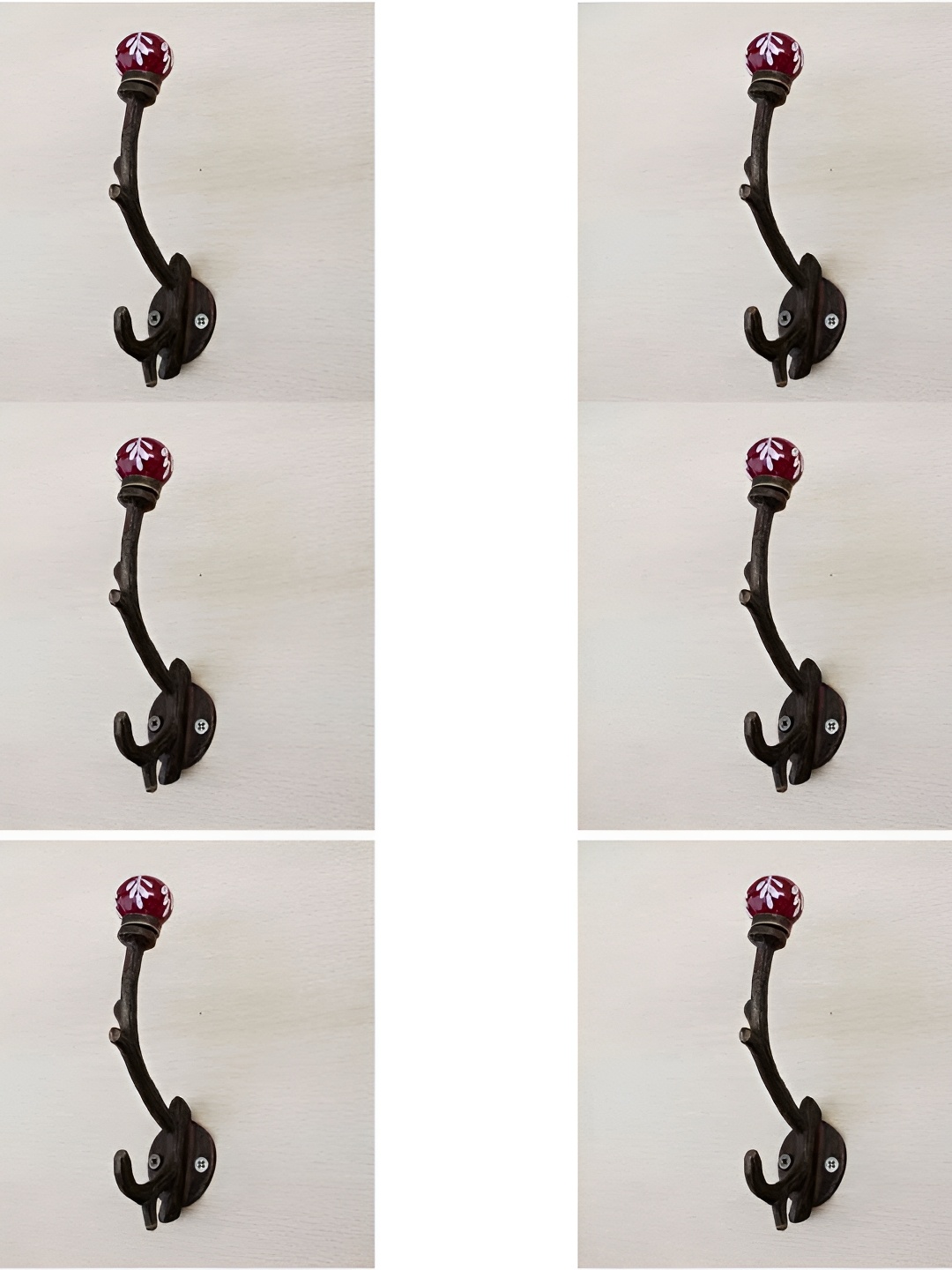 

IndianShelf Red & Black 6 Pieces Ceramic Wall Hooks