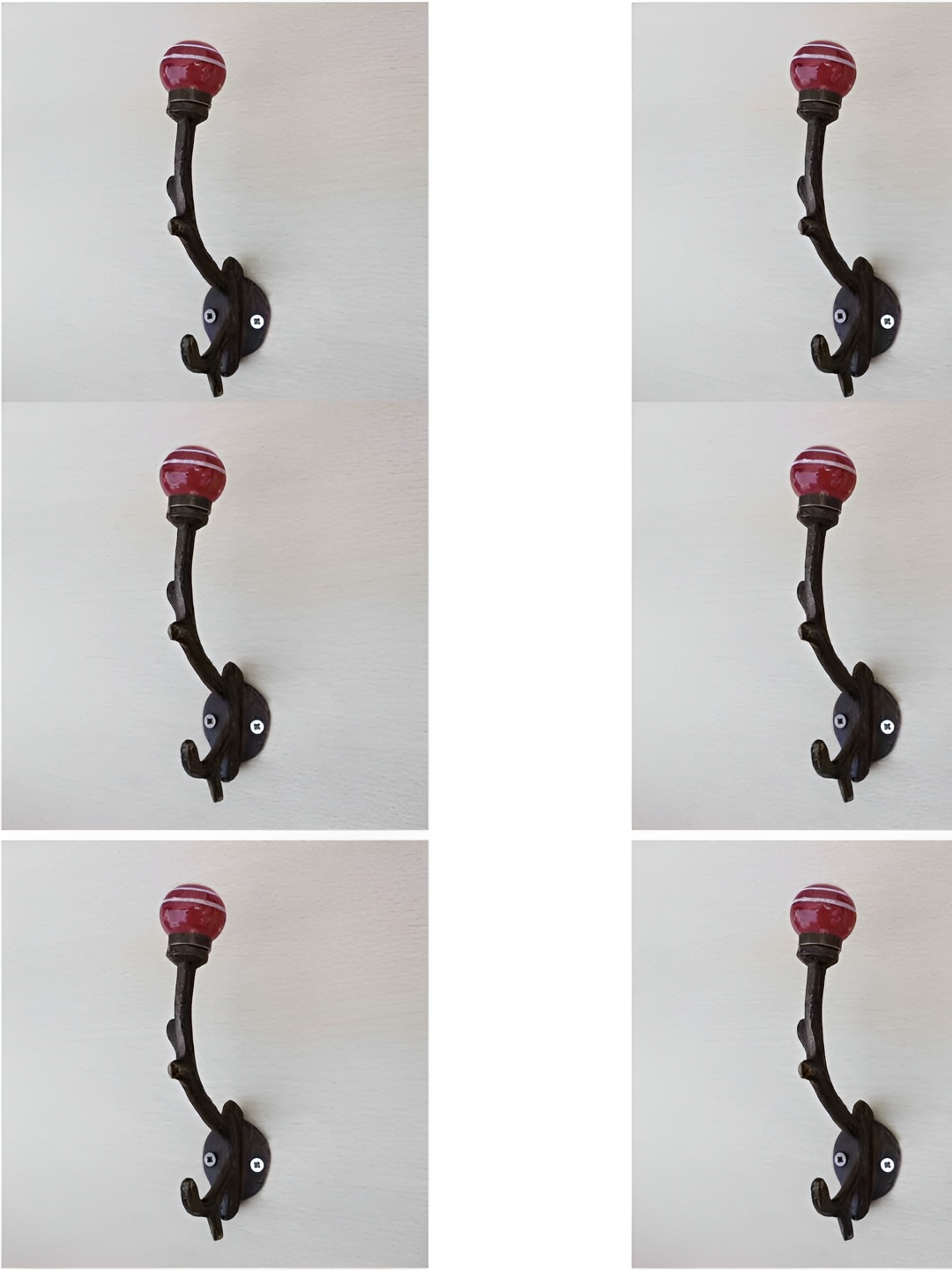 

IndianShelf Black & Red 6 Pieces Spiral Printed Ceramic Wall Hooks