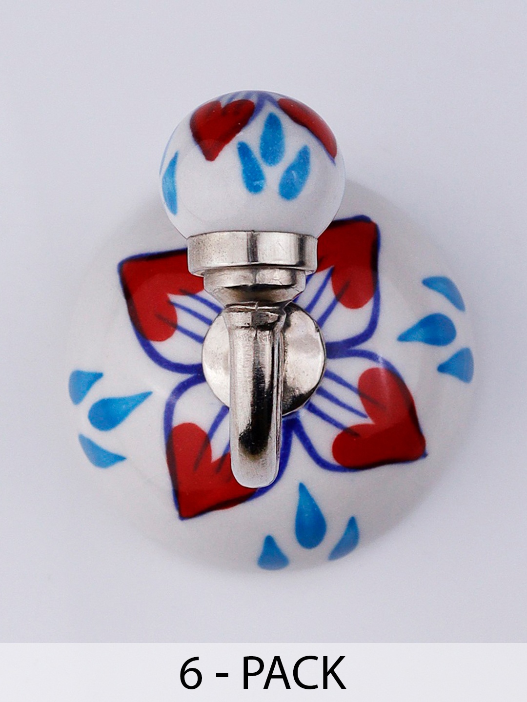 

IndianShelf White & Red 6 Pieces Ceramic Leaf Wall Hooks