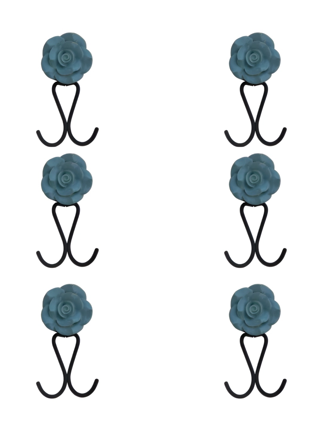 

IndianShelf Blue 6 Pieces Ceramic Rose Wall Mounted Hooks Door Hanger