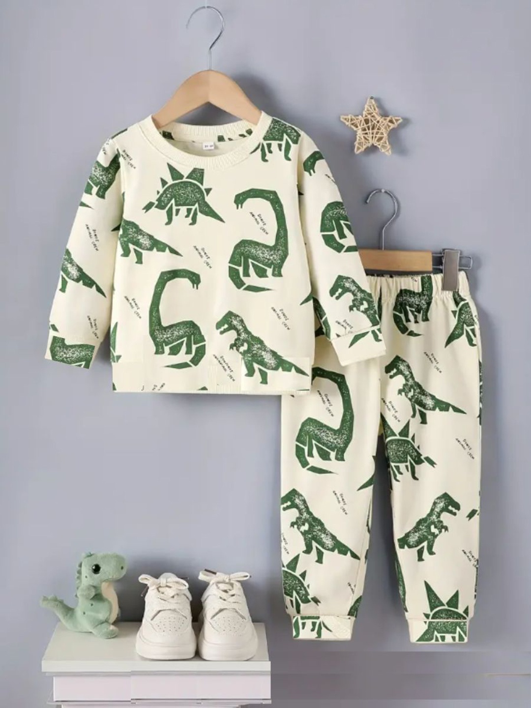 

Thiya Boys Printed Long Sleeves T-shirt with Joggers, Beige