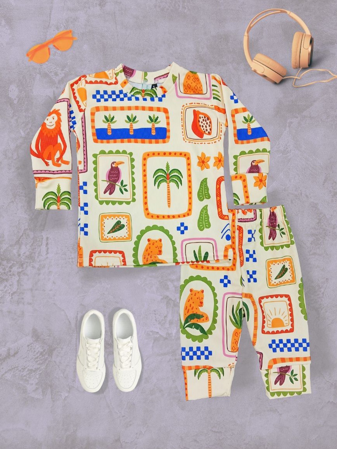 

Thiya Boys Printed Long Sleeves T-shirt with Trouser, Yellow
