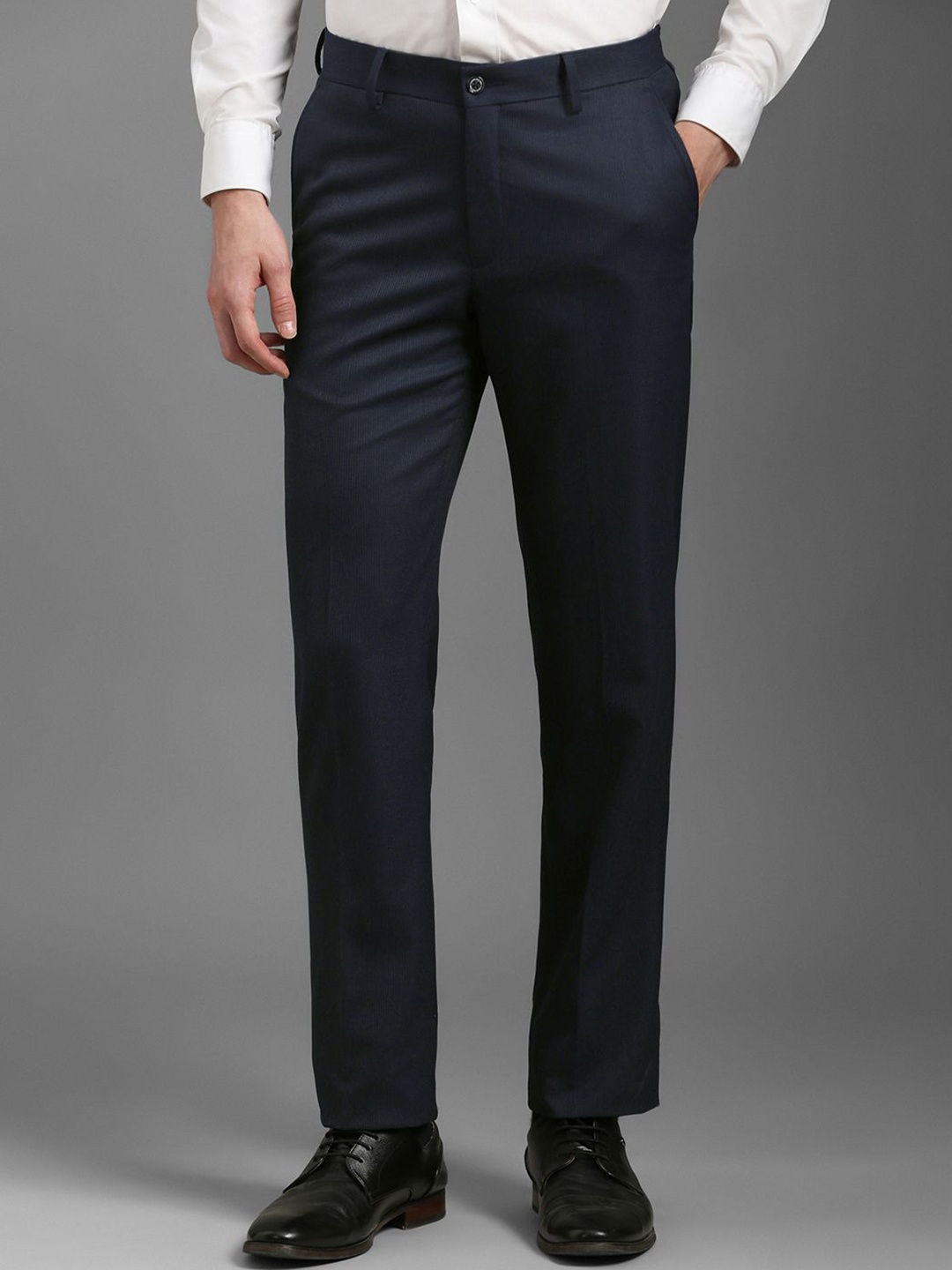 

Louis Philippe Men Self Design Slim Fit Trousers, Navy blue