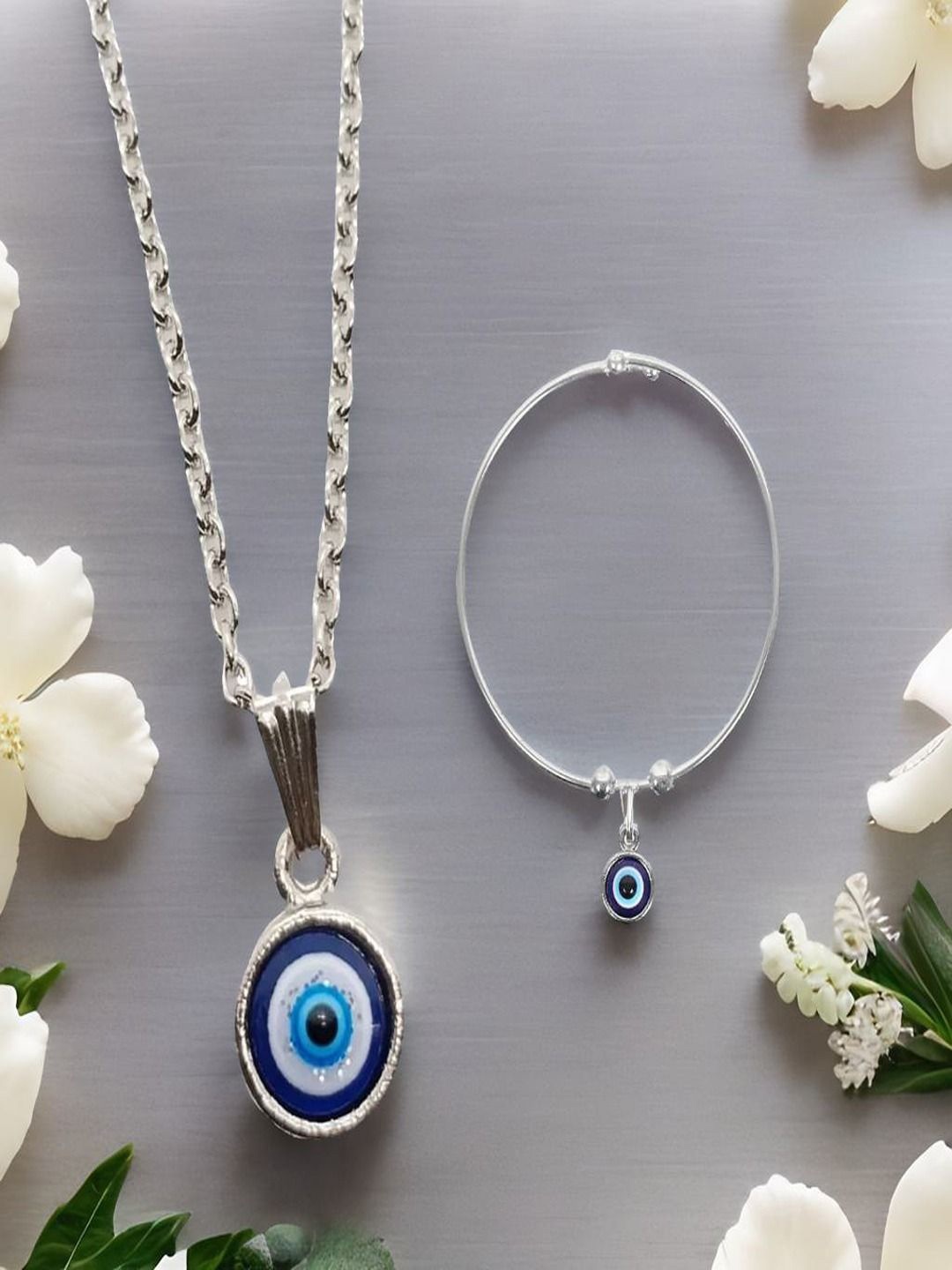 

UNIVERSITY TRENDZ Sterling Silver-Plated Evil Eye Beaded Bracelet & Pendant Chain