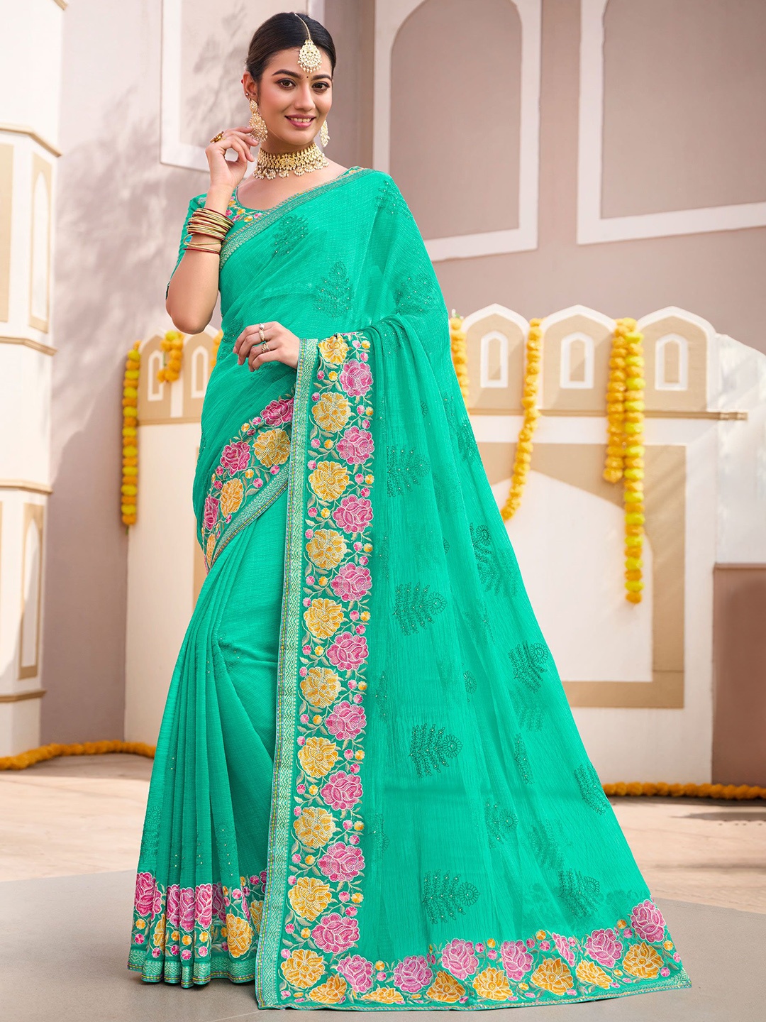 

Laxmipati Ethnic Motifs Embroidered Saree, Green